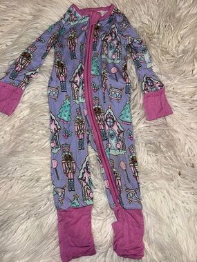 Purple Nutcracker Print Zippered Footie Pajamas for Kids